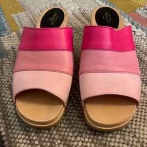 Pink color block rainbow Swedish hasbeen clogs